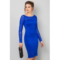 Синее гипюровое платье с длинным рукавом